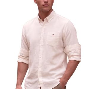 Louis Philippe Men’s Linen Blend Solid Shirt with Soft Handfeel & Naturally Antibacterial Finish – Holiday Wear